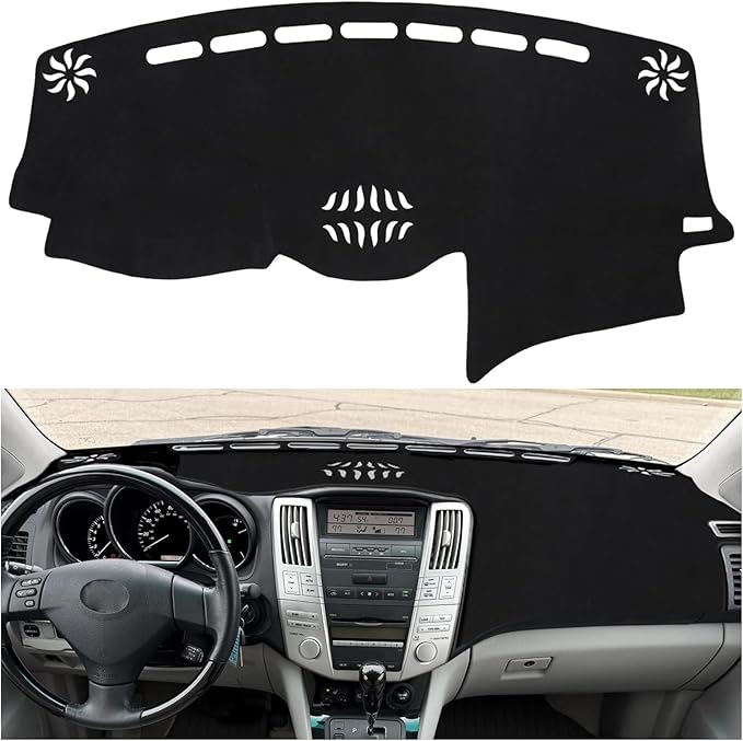 BIBLOZ Dash Cover for Lexus RX RX330 2004-2006/RX350 2007-2009/RX400h 2006-2008 Accessories Black Flannel Dashboard Cover Mat Car Dashboard UV Sun