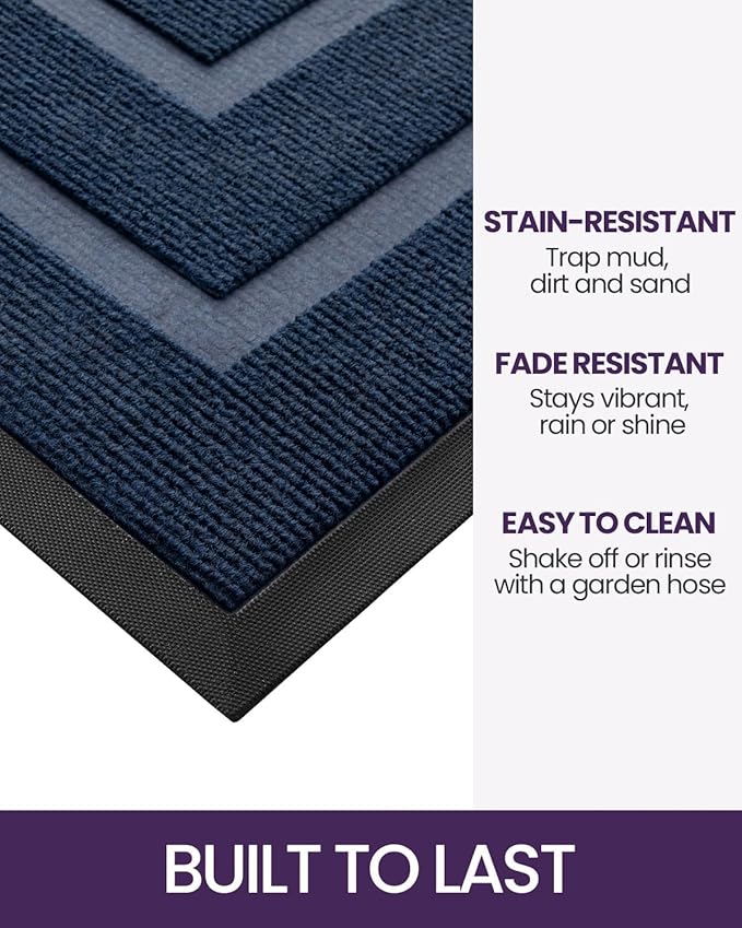 DEXI Front Door Mat Outside Entrance, Heavy Duty Rubber Backed Doormat, Stain and Fade Resistant, Low-Profile Easy Clean Entryway Floor Mats, 4x2, Rectangles Navy