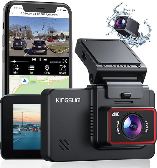 Kingslim D4 Dual Dash Cam with Built-in WiFi GPS, Front 4K/2.5K Rear 1080P for Cars , 3" IPS Touchscreen 170° FOV Dashboard Camera with Sony Starvis Sensor, Support 256GB Max