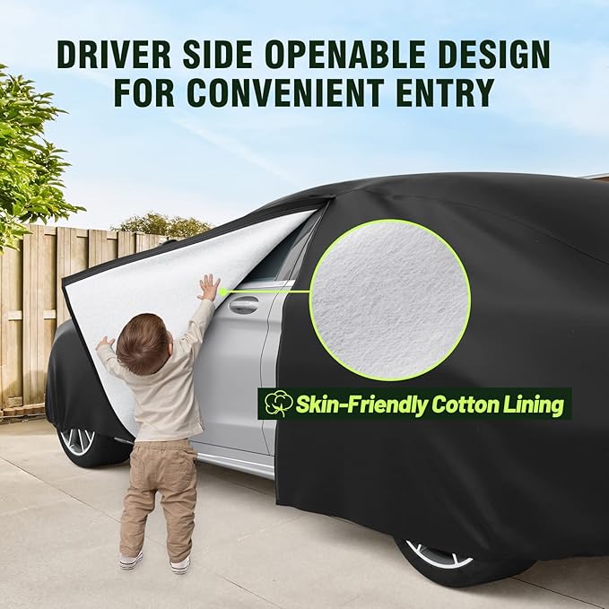 Favoto 6 Layers Car Cover Waterproof All Weather for Automobiles Heavy Duty Outdoor Sun Snow Protection Car Tarp with Windproof Straps Universal Fit for Sedan Length up to 185"