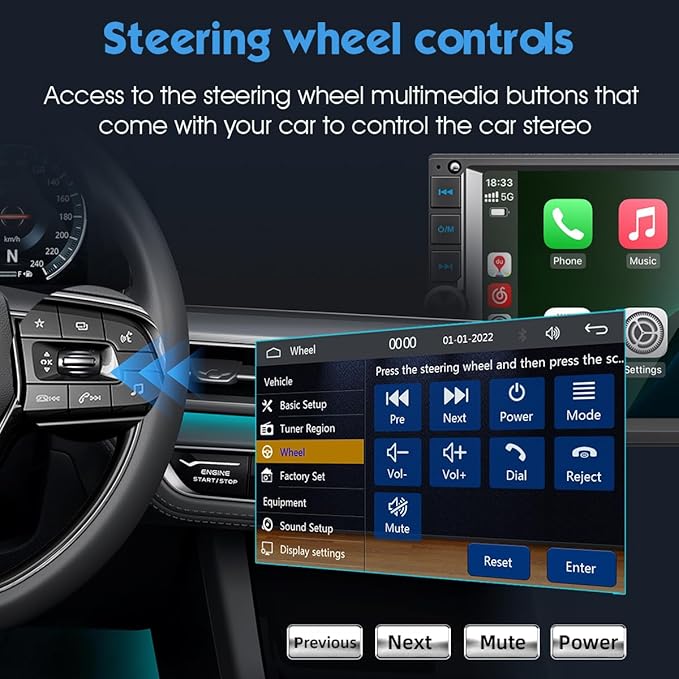 [Improved] 7'' Double Din Car Stereo with Upgraded Wireless Apple Carplay for IOS26 / Android Auto, 240W High Power with EQ, Bluetooth, RDS/FM/AM Touchscreen Radio, USB Type-C/AUX/TF, Backup Camera