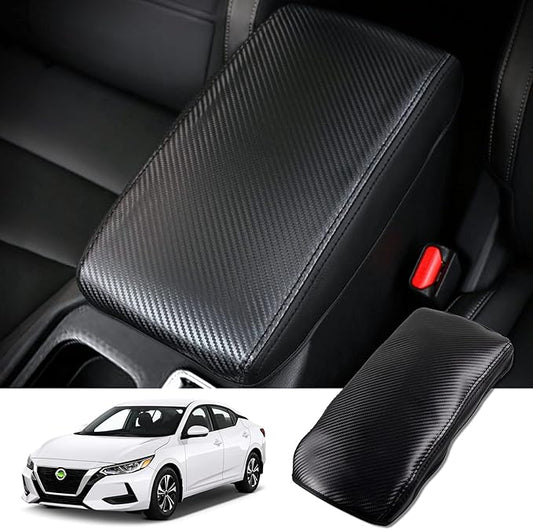 Autorder Center Console Cover for Nissan Sentra 2020 2021 2022 2023 2024 2025 Accessories Carbon Fiber Armrest Cover Anti-Scratch Middle Console Pad Leather Armrest Protector