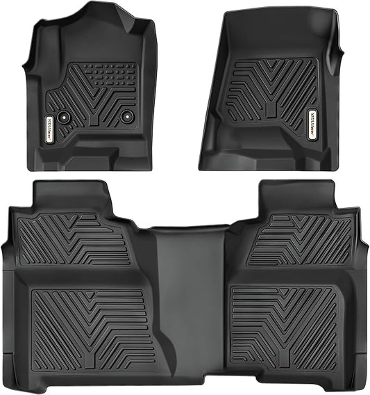 YITAMOTOR Floor Mats Compatible with 2014-2018 Chevy Silverado/GMC Sierra 1500 Crew Cab, 2015-2019 Silverado/Sierra 2500 HD/3500 HD Crew Cab, All-Weather 1st & 2nd Row, Black