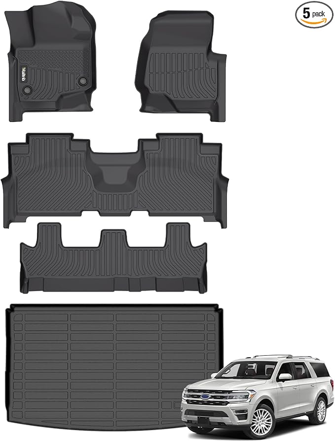 Wailtnb-All Weather Floor Mats & Cargo Liner for Ford Expedition Max Bench 2021-2024 8 Seat Custom Fit Ford Expedition Max Bench 2021-2024 8 Seat Waterproof Durable Easy to Clean Accessories