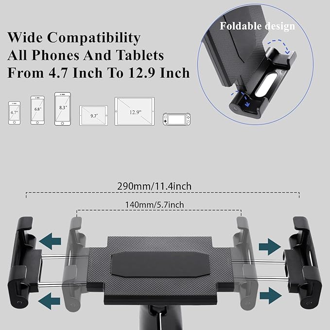 Pilots Tablet Holder with Strong Dual Suction Cups, Tablet Mount Base for Truck Car/Boat/Aircraft Windshield, Aluminum Tablets Stand Fits iPad Air 13" , iPad Pro 12.9" and other 4.7-15" Tablets