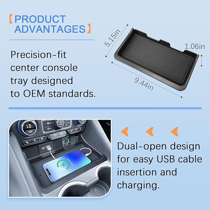 EDBETOS Center Console Organizer Tray for 2021-2023 2024 GMC Yukon & Chevy Tahoe Suburban Open Pocket Organizer Storage Hidden Secret Compartment, 2-Layer Upgrade (Not for Yukon Denali/Ultimate)