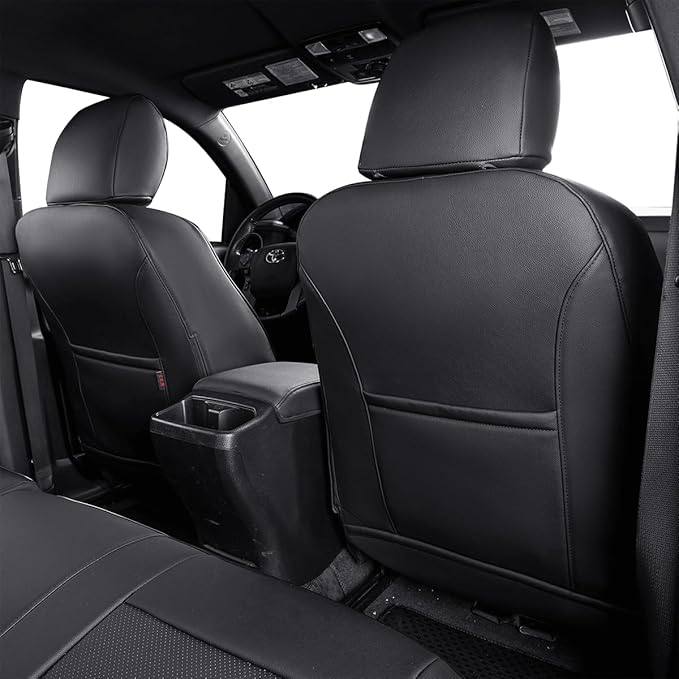 EKR Custom Fit Tacoma Car Seat Covers for Select Toyota Tacoma 2024 2025 2026 Xtra Cab SR -Full Set,Leather(Black)