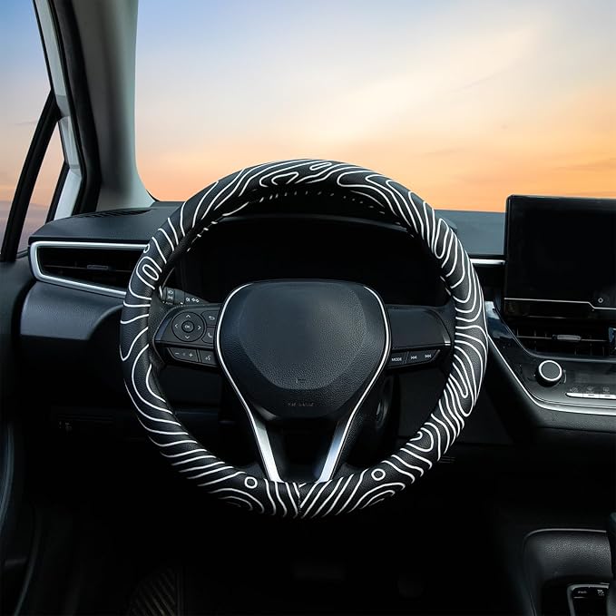 Topography Steering Wheel Cover Auto Leather Steering Wheel Protector, Anti-Slip, Breathable, Absorbing Sweat, Universal Topography Car Accessories 14.5–15 inch,Fit for Most Car, Trucks, SUV