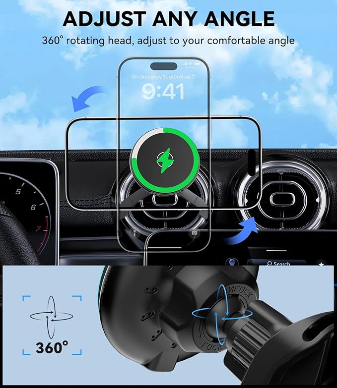 15w Charger Car Phone Mount for Magsafe, Air Vent Car Mount Magnetic Wireless Phone Holder for Mercedes Benz A/B/C/E/V/G/Class & Audi A1/A3/A3 for iPhone 17 16 15 14 13 12 Pro Max, Black