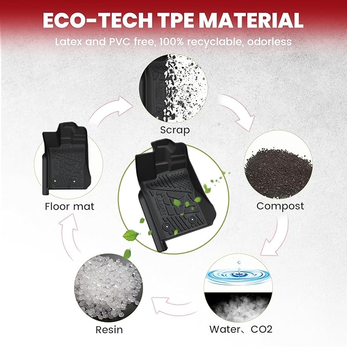 LASFIT Floor Mats for Ford Ranger 2025 2024 SuperCrew Cab All Weather Truck Protector TPE Carpeted Floor Liners, Front and Rear Row, 3pc Black