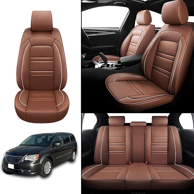 Seat Covers for Chrysler Car Town and Country 2000-2016 | 5-Seats Leather Seat Covers, Easy to Install Automotive Seat Covers Full Set (Full Set, Coffee)