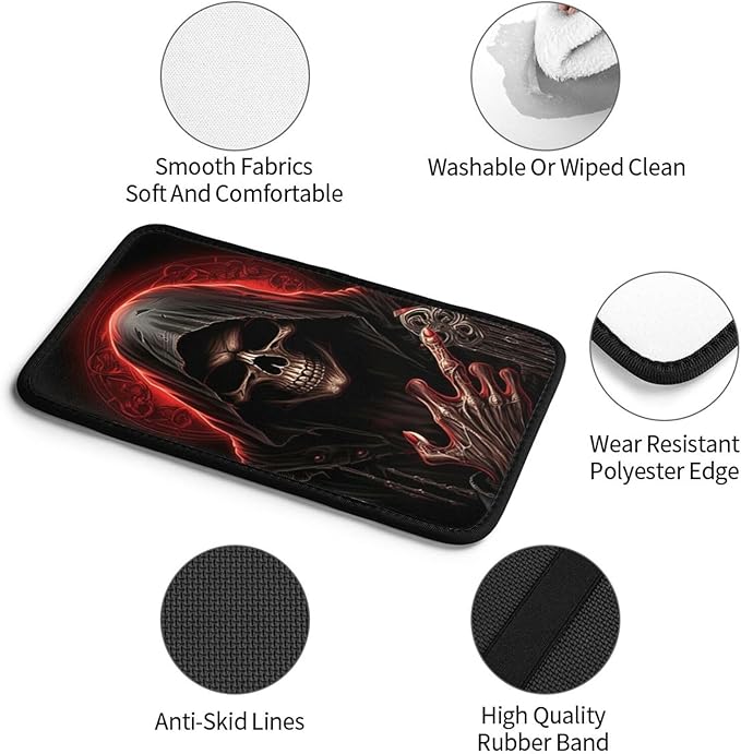 Universal Car Center Console Cushion Pad, Cool Red Skull Soft Waterproof Car Center Console Cover Auto Armrest Seat Box Cover Protector for Most Vehicle SUV Truck Car