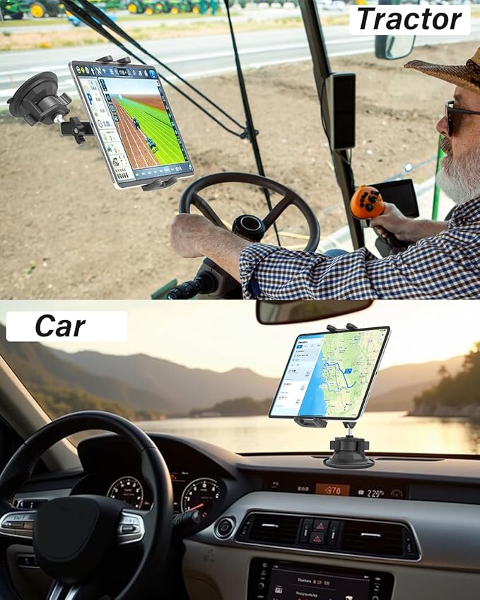Charchendo 2026 Upgrade Heavy Duty Metal Tablet Holder [Super Suction Cup], for Car/Truck/Tractor/Boat/Off-Road Vehicles Windshield Tablet Mount, Fit for 4-13'' iPad Pro/Air/Mini, iPhone, Galaxy
