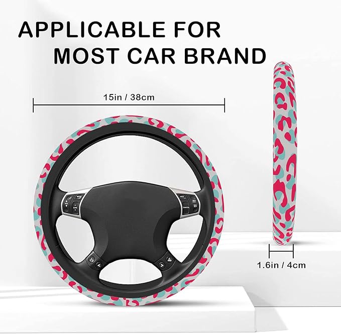 Unique Cheetah Leopard Print Steering Wheel Cover for Women Men Anti-Slip Breathable and Sweat Absorption Universal 15 Inch Steering Wheel Cover