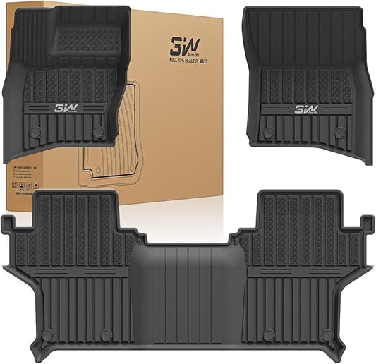 3W Floor mats for Range Rove Defender 90 2020-2024 2025 TPE All Weather Custom Fit Floor Liner for Range Rove Defender 90 1st and 2nd Row Full Set Car Mats, Black