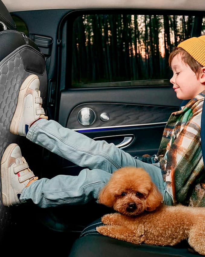 Owleys Kick Mat Back Seat Protector - Car Back Seat Cover for Kids Feet - Waterproof & Sturdy Protector for Upholstery from Dirt, Mud, Scratches and Stain (Gray Set)