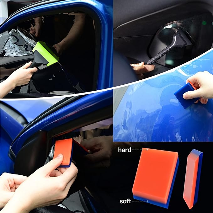 NEWISHTOOL Window Tint Kit Vinyl Wrap Tool Car Tinting Tools for Windshield Back Glass Tinting with Bulldozer Squeegee Scrubber Paddle Rubber Knife for Car Wrapping PPF Film Installation Auto Tint Kit