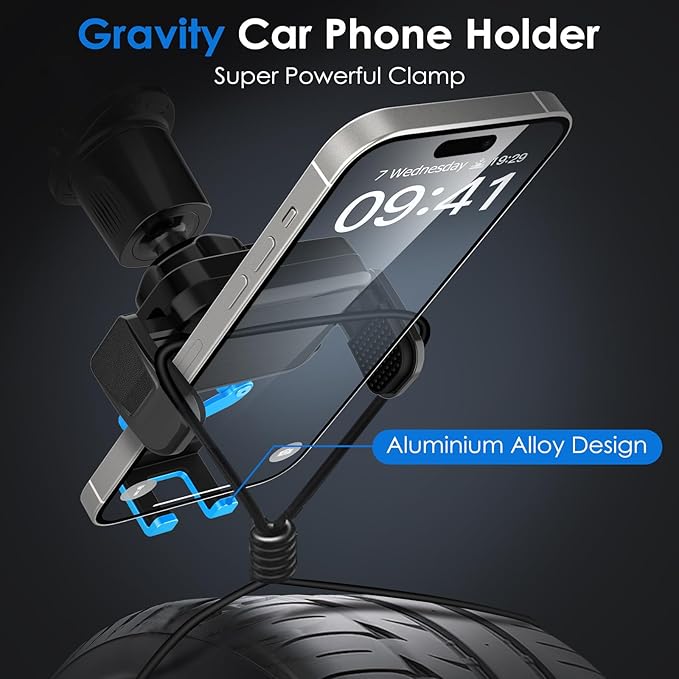 Phone Mount Holder for Car Vent 2023 Upgraded Aluminum Gravity Car Phone Holder Mount with Anti Overload Metal Hook Clip Hands Free Cell Phone Holder for iPhone 15 Pro Max 14 13 Large Phones