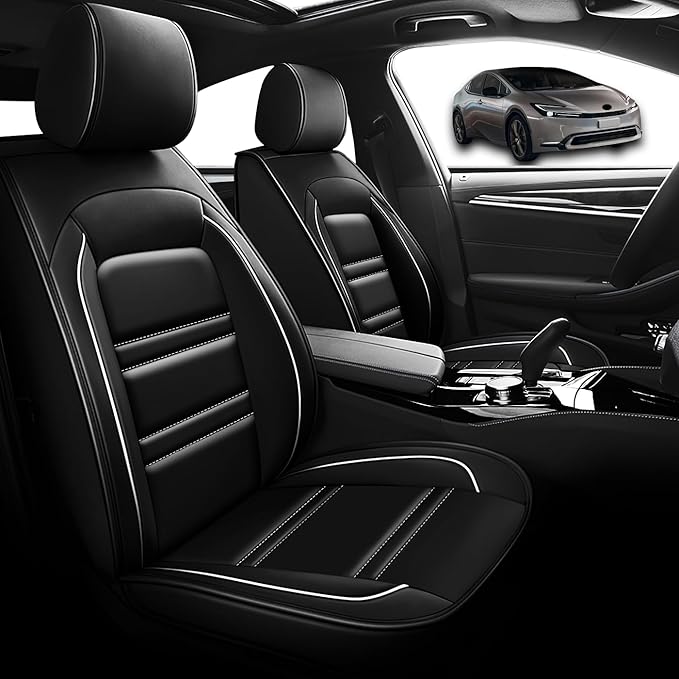 Seat Cover for Toyota Prius 2001-2025 | Car Seat Covers Front Seats, Waterproof Seat Protectors, Automotive Front Seat Covers (Front Seat, Black&White Line)