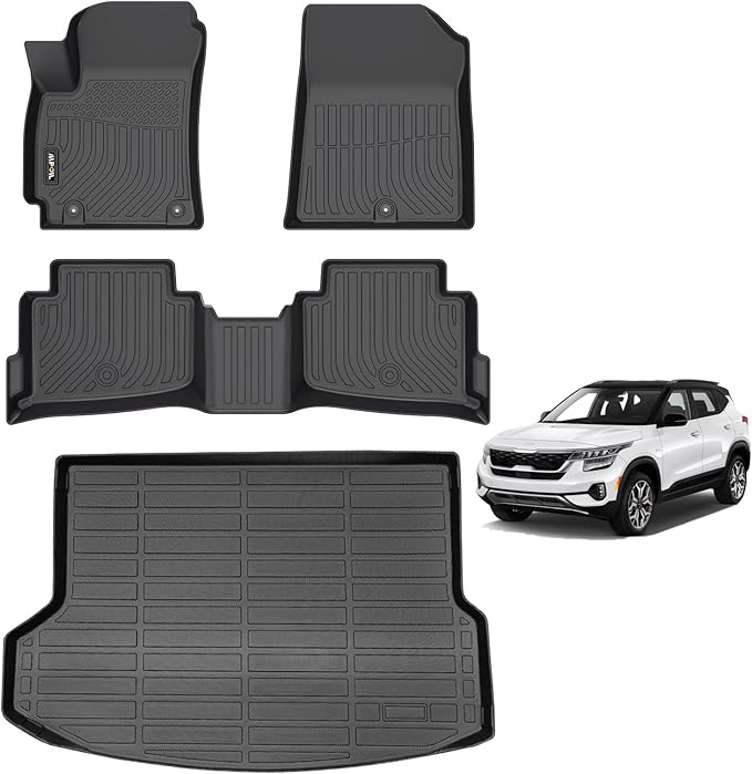 AIPOIL® Floor Mats & Cargo Liner Set for 2020-2023 Kia Seltos All Weather Protection TPE Anti-Slip Automotive Full Set Custom Car Mats Accessories - Black