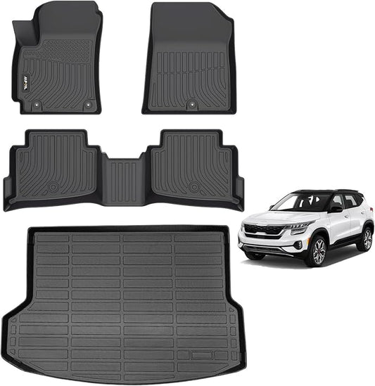 AIPOIL® Floor Mats & Cargo Liner Set for 2020-2023 Kia Seltos All Weather Protection TPE Anti-Slip Automotive Full Set Custom Car Mats Accessories - Black