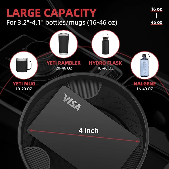 DYLEN Car Cup Holder Expander, Cup Holder Extender Adapter for Car with Expandable Insert, Compatible with Yeti 20/26/30oz, Hydroflask 32/40oz, Large Water Bottles in 3.0"-4.1"