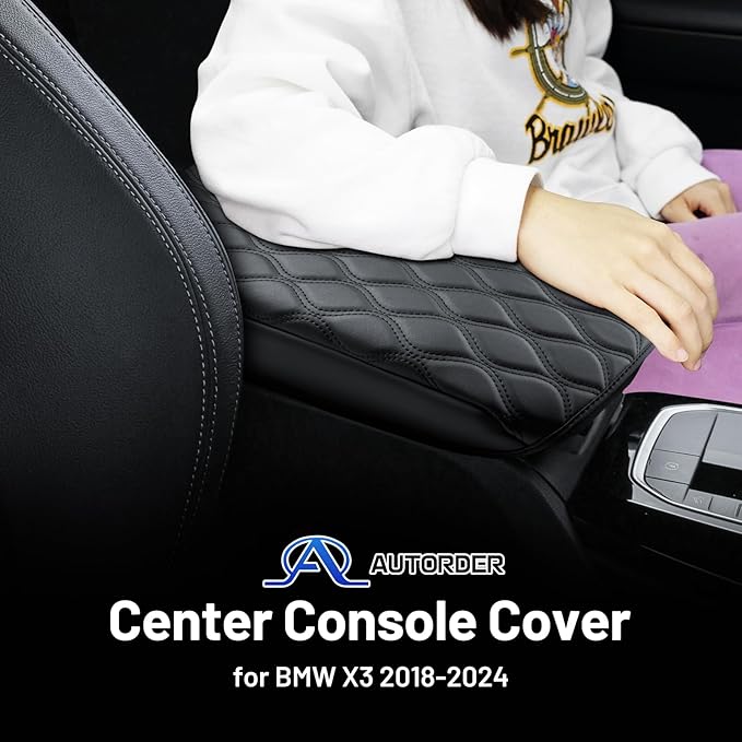 Autorder Center Console Cover for 2018-2022 2023 2024 BMW X3 Accessories Armrest Cushion Cover Nappa Leather Middle Console Covers X3 Console Cushion Pad Anti-Scratch