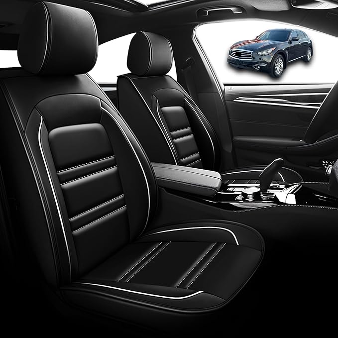 Seat Cover for Infiniti fx35 2003-2012 | Car Seat Covers Front Seats, Waterproof Seat Protectors, Automotive Front Seat Covers (Front Seat, Black&White Line)