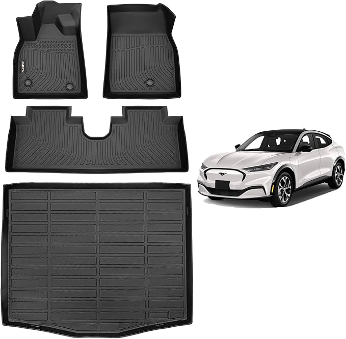 AIPOIL® Floor Mats & Cargo Liner Set for Ford Mustang Mach E 2021-2025 All Weather Protection Full Set Custom Car Mats Accessories - Black