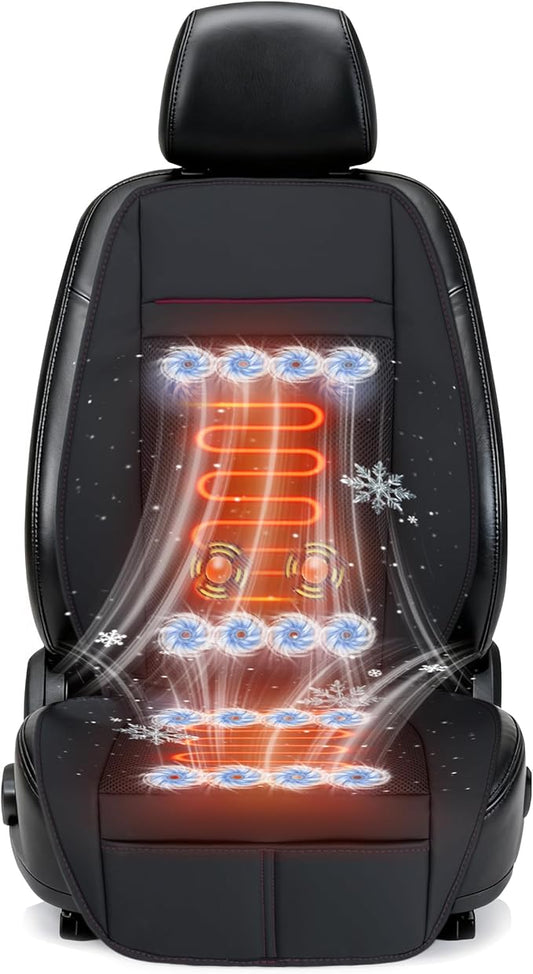 16-Fan Ventilated Car Seat Cooler with Massage, 12V All-Season Cooling Cushion for Front Seats in Cars and SUVs (Cooling&Heated&Massage-1)