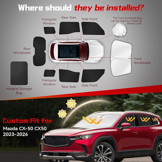 ARISMOTOR Car Window Shades for Mazda CX-50 CX50 2023-2026, Custom Fit Foldable Side Rear Windshield Sunshade Sun UV Rays & Privacy Curtains Protection for Camping, Napping, Relaxing, of 8