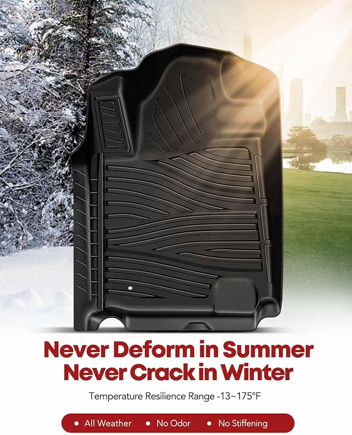 YHTAUTO Floor Mats Fit 2012-2013 Toyota Tundra CrewMax Cab, TPE All Weather Car Mats Waterproof Anti-Slip Odorless Floor Liner, Interior Car Accessories Front & 2nd Row Liner