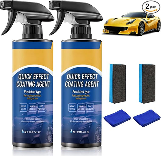 Quick Effect Coating Agent, Advanced Car Quick-Acting Coating Agent Spray, Car Scratch Wax Polish Spray Waterless Wash, Oil Film Emulsion Glass Cleaner (2Pcs)