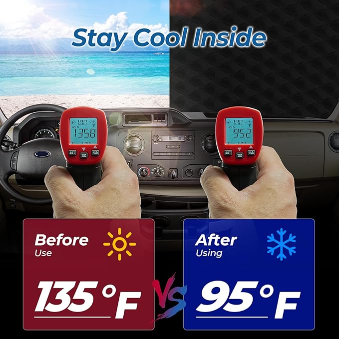 BougeRV RV Windshield Window Snow Cover for Class C Ford E450 1997-2025 Motorhome, Windshield Cover for Ice and Snow RV Front Window Sunshade Cover RV Accessories 4 Layers with Mirror Cutouts Silver