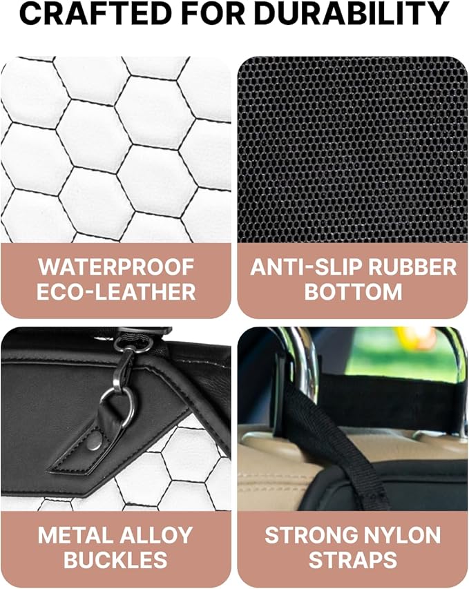 Owleys Kick Mat Back Seat Protector - Car Back Seat Cover for Kids Feet - Waterproof & Sturdy Protector for Upholstery from Dirt, Mud, Scratches and Stain (White 2 pcs)