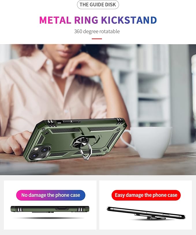 IKAZZ for iPhone 14 Plus Case 6.7 Inch with Screen Protector,Military Grade Shockproof Heavy Duty Protective Phone Cover Pass 16ft Drop Test with Magnetic Kickstand Car Mount Holder,Pine Green