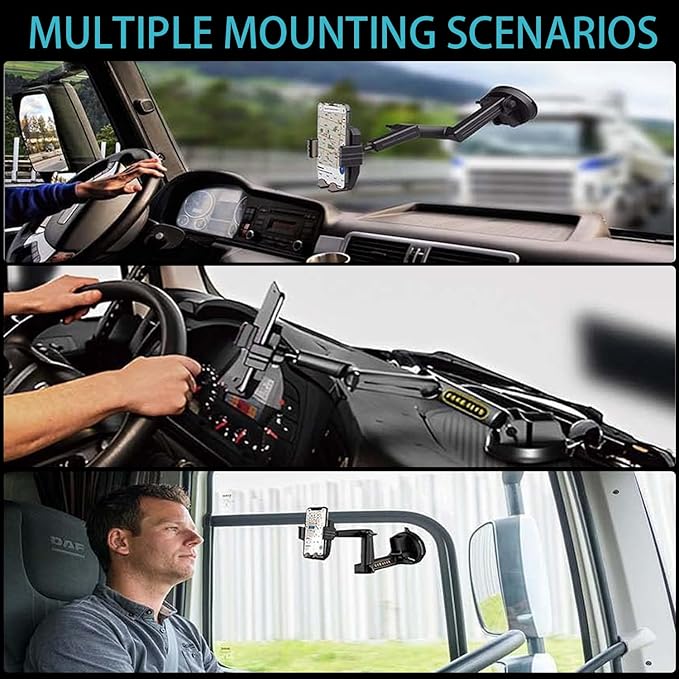 Topsolar Phone Mount for Truck Phone Holder for Truck - Heavy Duty Super Suction Cup, Mobile Device Holder Dashboard Window 16.9 inch Long Arm & Stable, iPhone & Samsung Compatible, Semi Trucker