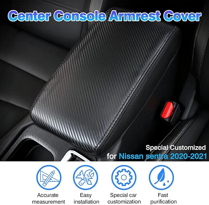 Autorder Center Console Cover for Nissan Sentra 2020 2021 2022 2023 2024 2025 Accessories Carbon Fiber Armrest Cover Anti-Scratch Middle Console Pad Leather Armrest Protector