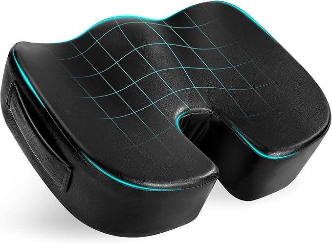 Luxury Seat Cushion, 4 Inch Extra Thick Memory Foam for Pressure Relief, Sciatica, Tailbone Pain & Back Pain Relief, Multi-Use for Bleachers, Car, Gaming, Office Chair (Black)