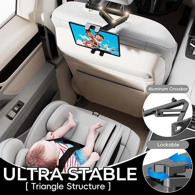 Tablet Holder for Car Headrest [3 in 1 Triangle Extension Arm] Tablet Car Mount for Back Seat Road Trip Essentials for Kids, Ipad Car Mount for 4.7"-14.6" Tablets & Phones,iPad Pro Air Mini, Galaxy
