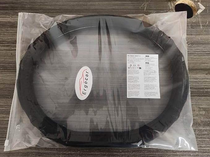 Ergocar Steering Wheel Covers, D-Type Carbon Fiber Leather Steering Wheel Cover Anti-Slip Mesh Lining Suitable for 38cm/15inch Steering Wheel