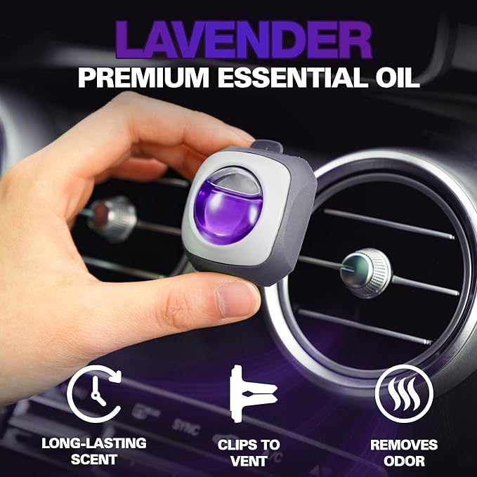 Air Jungles Lavender Scent Car Air Freshener Clip, 6 Vent Clips, 4ml Each, Long Lasting Air Freshener, Up to 180 Days Car Refresher Odor Eliminator