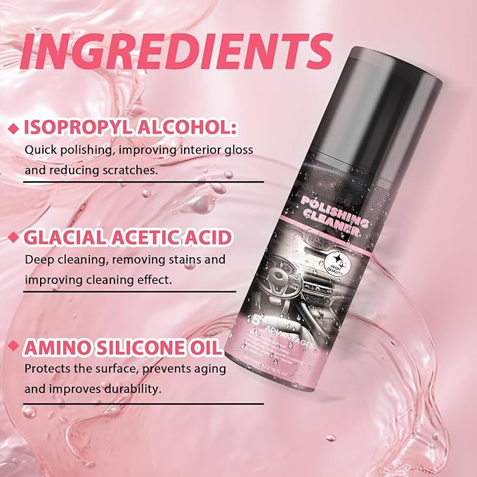 Polishing Cleaner,Car Interior Cleaner, Interior Detail Spray, Cleaning、Decontamination, Interior Multi-Purpose Car Cleaner 100ml(3PCS)