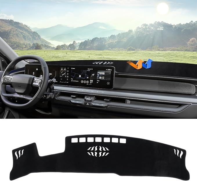 Autorder Dashboard Cover Mat Fit for 2024 2025 Kia EV9 Accessories Dash Cover Upgrade Velvet Dash Mat Sunshade Glare UV Rays Protector (with HUD)