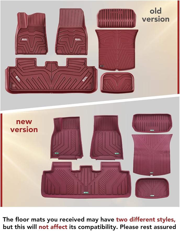 YHTAUTO Custom Fit Red Car Floor Mats for Tesla Model Y 2025-2020 5 Seater, All Weather TPE Car Mats Carpet, Front Rear Trunk Cargo Storage Liner Mats, Anti-Slip Waterproof, Set of 6