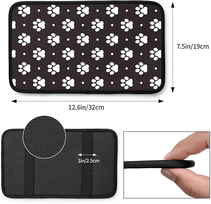 Paw Dog Paw Prints Black and White Foot Print Puppy Auto Center Console Armrest Pad Universal Car Center Console Cover Seat Box Cover for Sedan, Van, SUV, Truck Car Accessorie
