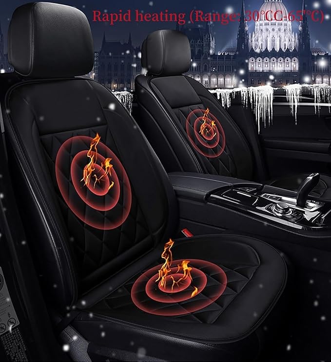 2Pcs Universal Seat Cushion, Comfortable Large Heated Seat Cover，Non-Slip Breathable Unique Back Rest Matt Black (Black)