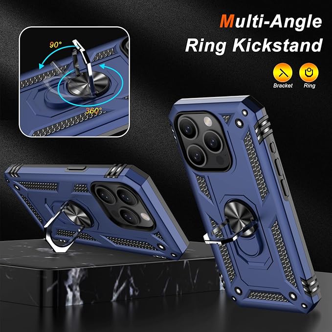 IKAZZ for iPhone 14 Pro Case 6.1 Inch with Screen Protector,Military Grade Shockproof Heavy Duty Protective Phone Cover Pass 16ft Drop Test with Magnetic Kickstand Car Mount Holder,Blue