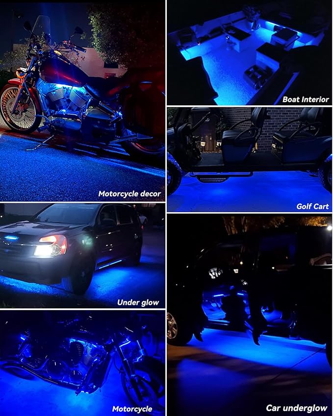 12V Led Strip Lights 12" Connectable Blue LEDs Light Strips for Cars Motorcycle Golf Cart Boat Marine Waterproof 12Volt Led Strip Light, 4Pack