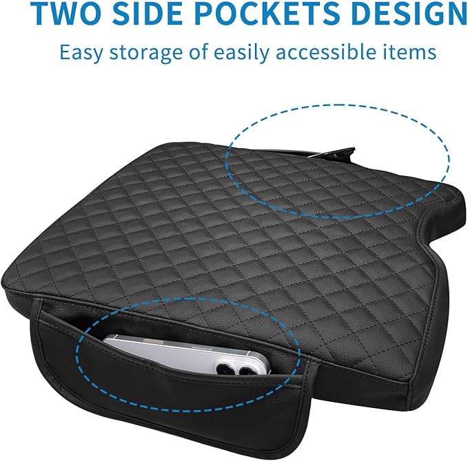 Xaido Center Console Cover Compatible with 2015-2024 2025 Ford F150 & 2017-2025 F250 F350 F450 with 40/20/40 Jump Seat, Leather Armrest Protector Pad with Side Pockets (Jump Seat Only)